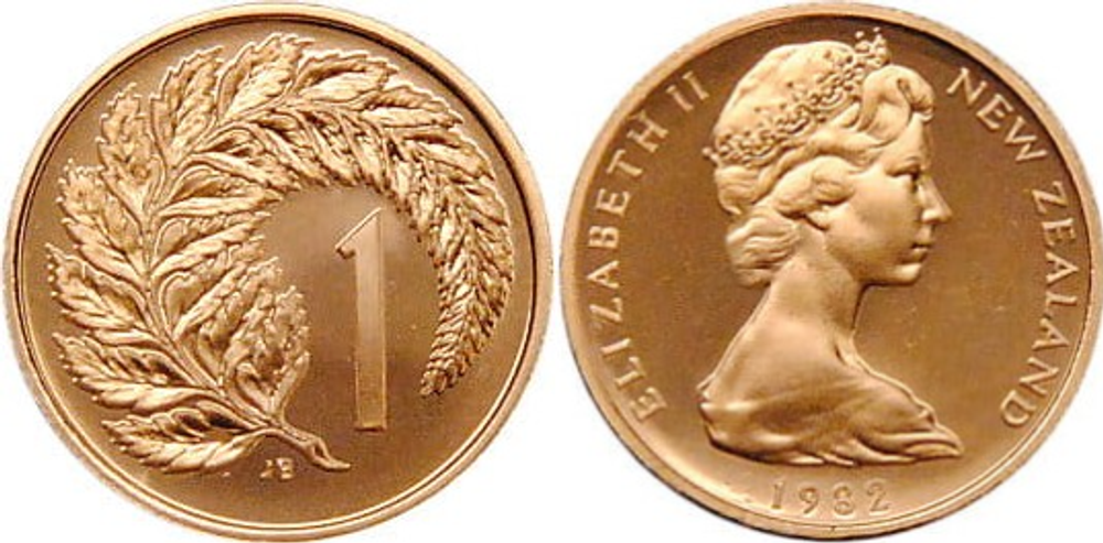 Новая Зеландия 1 цент, 1982 Папоротник XF