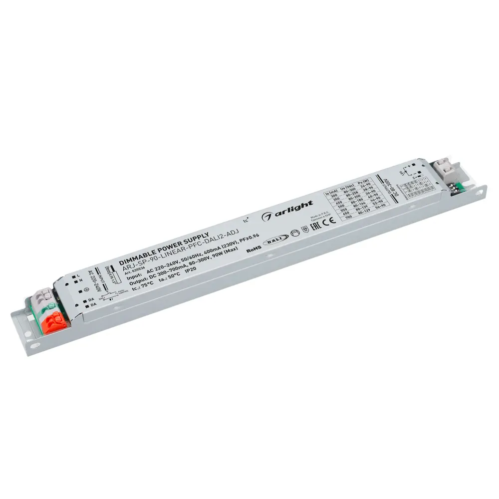 Блок питания ARJ-SP-90-LINEAR-PFC-DALI2-ADJ (90W, 80-300V, 0.3-0.7A) (Arlight, IP20 Металл, 5 лет) Блок питания ARJ-SP-90-LINEAR-PFC-DALI2-ADJ (90W, 80-300V, 0.3-0.7A) (Arlight, IP20 Металл, 5 лет)