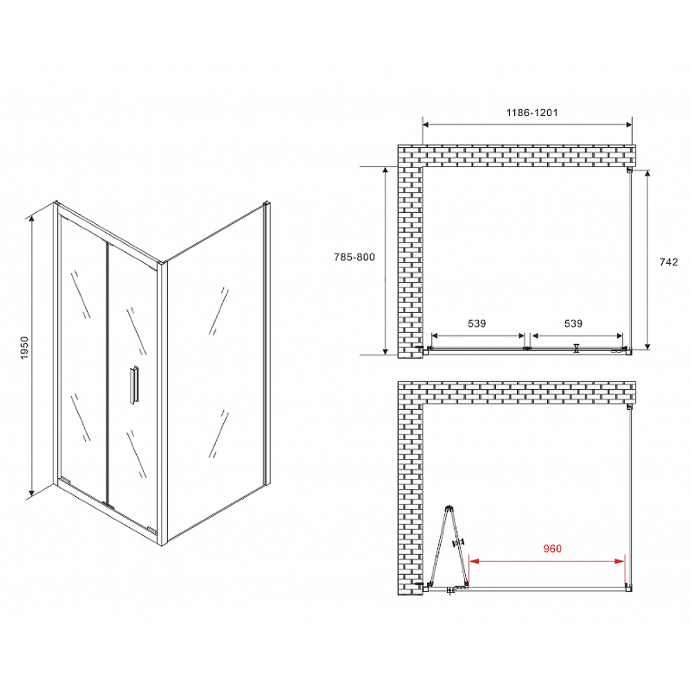 Душевой уголок Abber Sonnenstrand 120x80 AG07120B-S80B профиль Черный стекло прозрачное
