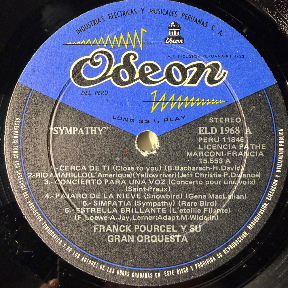 Franck Pourcel Y Su Gran Orquesta ‎– Sympathy (Перу 1970г.)