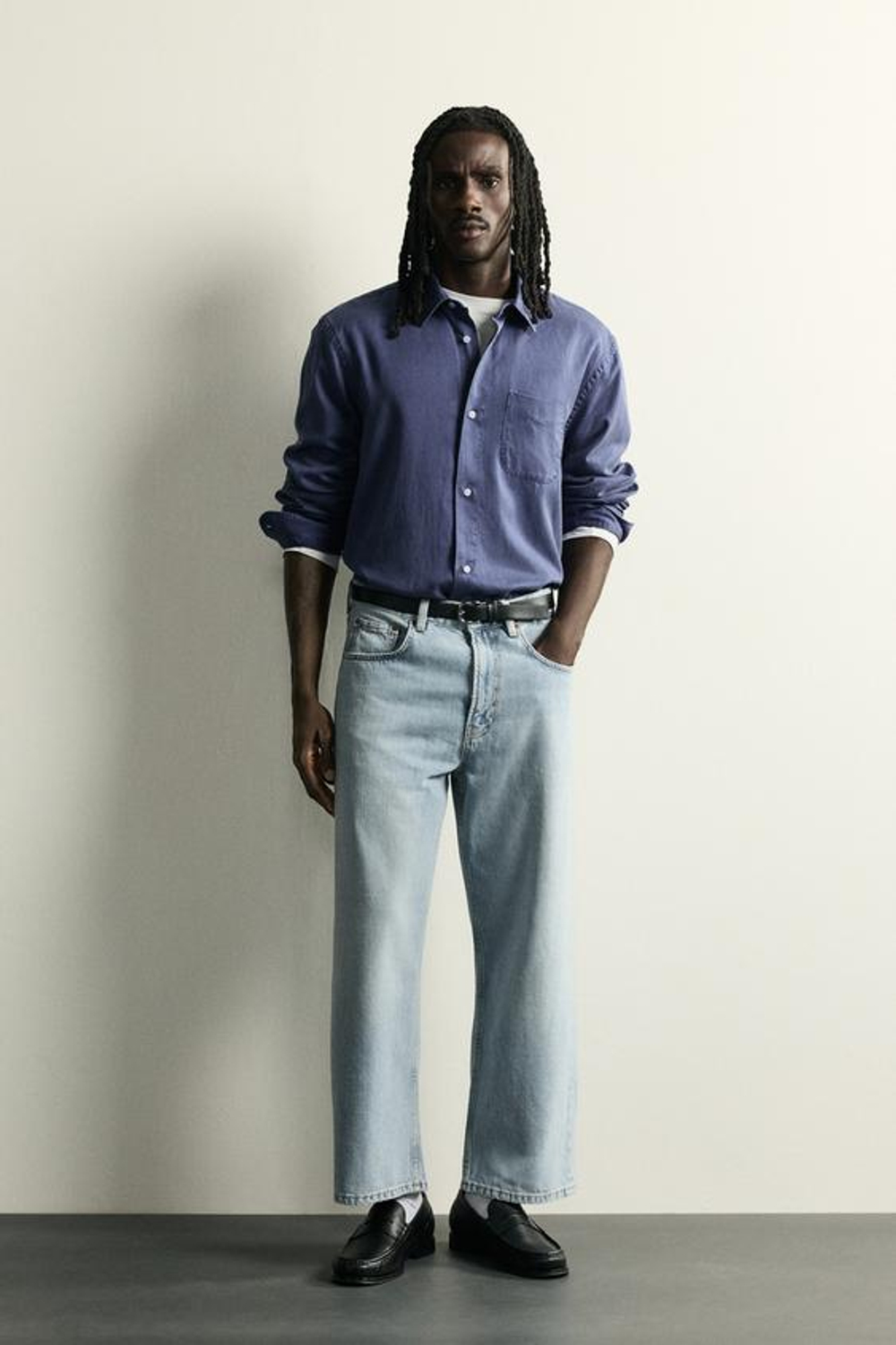ZARA УКОРОЧЕННЫЕ ДЖИНСЫ LOOSE FIT, ВЫЦВЕТШИЙ СИНИЙ
