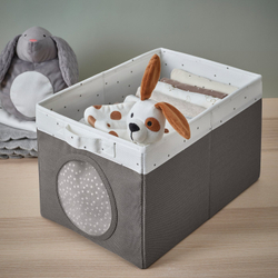 IKEA LEN  (ИКЕА ЛЕН)  -  Коробка для хранения - серая/белая в горошек 25x37x22 см
