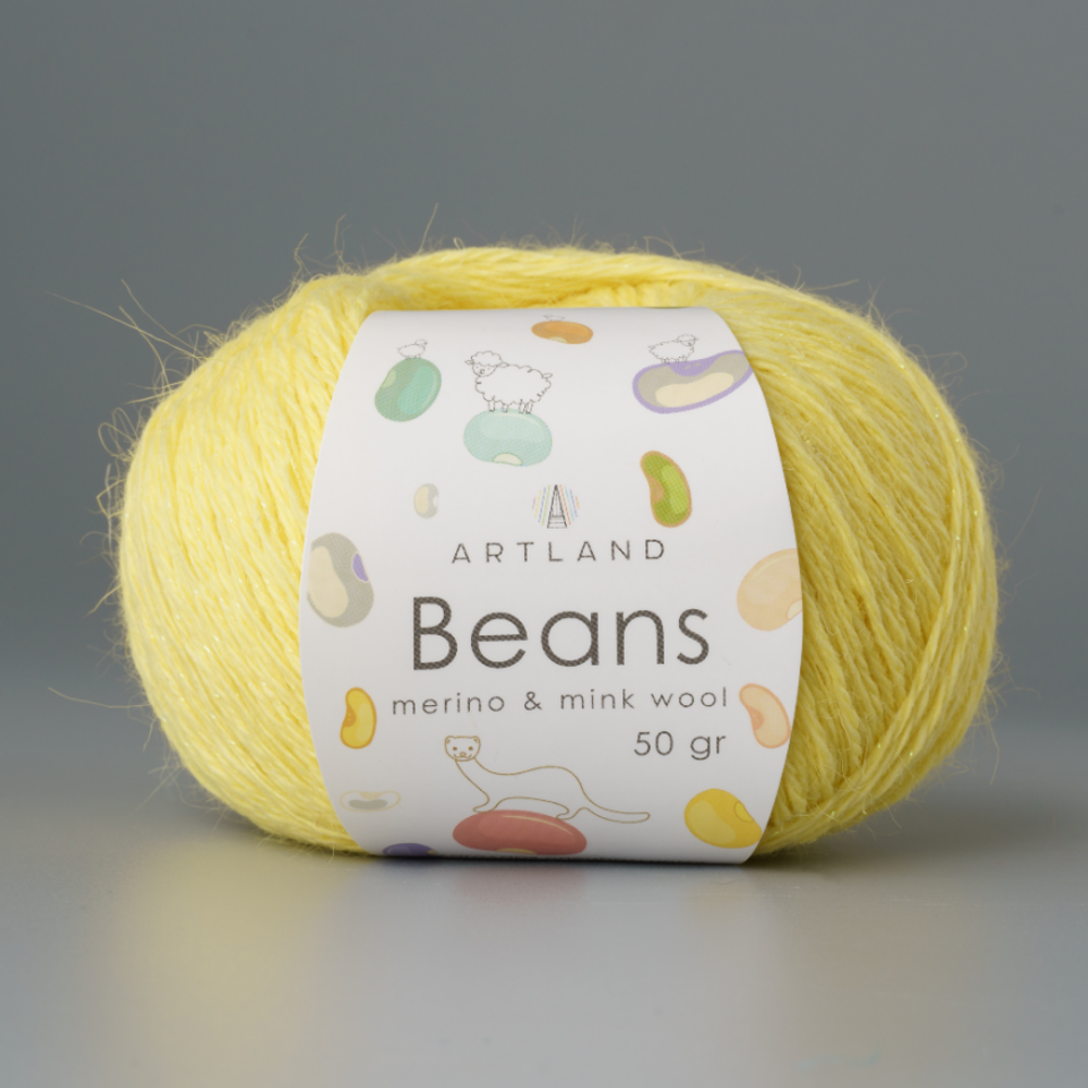 Пряжа "Beans", 5% шёлк, 20% мериносовая шерсть, 30% нейлон, 45% норка, 50гр-240м, (1уп=5шт), желтый