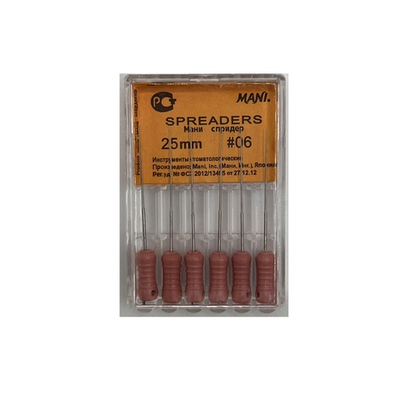 Spreaders №06 (25мм) Mani Спредеры (6шт.) Мани, для латеральной конденсации гуттаперчи, ручные