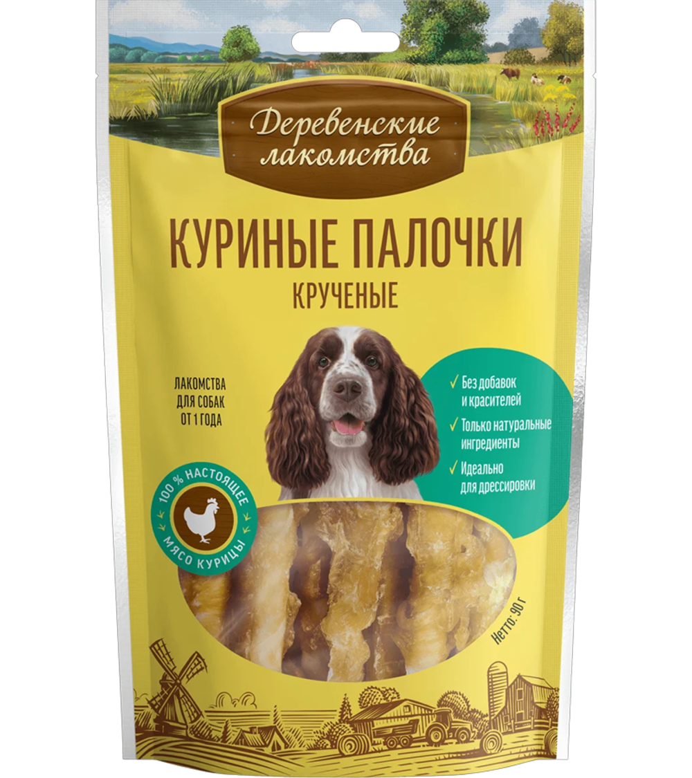Деревенские лакомства Для собак Куриные палочки крученные, 90гр.