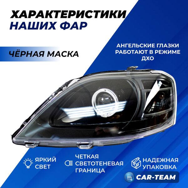 Фары Лада Ларгус передние круглые би линзы с ангельскими глазками, черная маска