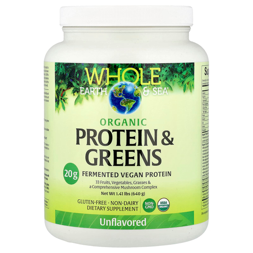 Natural Factors, Whole Earth & Sea®, Organic Protein & Greens, Unflavored, 1.41 lbs (640 g)