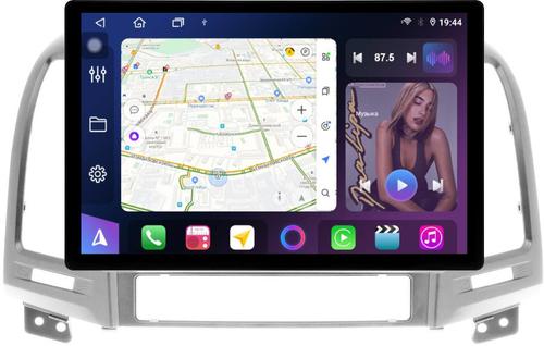 Магнитола для Hyundai Santa Fe 2 CM 2006-2012 (рамка серебро) - FarCar GX877 монитор 13" 2K QLED на Android 14, S500+TS20, Быстрейшая, CarPlay, 4G SIM-слот