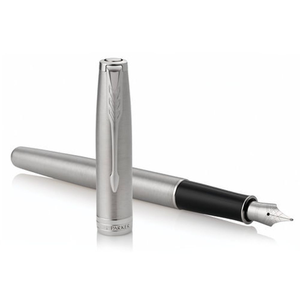 Ручка перьевая PARKER "Sonnet Core Core Stainless Steel CT", корпус серебристый, палладиевые детали, черная, 1931509