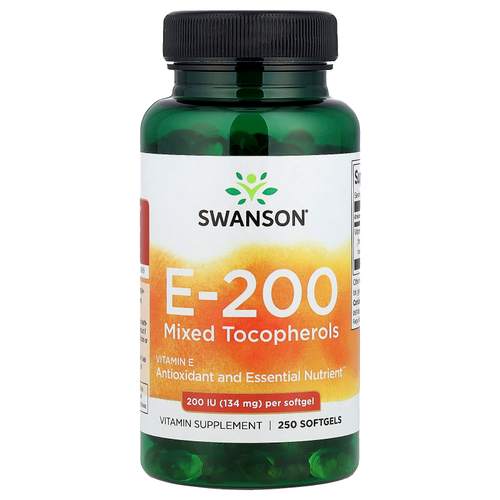 Swanson Vitamins, E-200 смешанные токоферолы, 134 мг (200 МЕ), 250 мягких таблеток