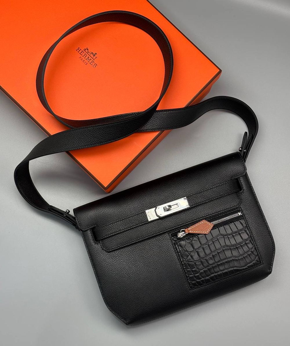 Клатч-Сумка через плечо Hermes Kelly Depeches 25 вставки из кожи крокодила