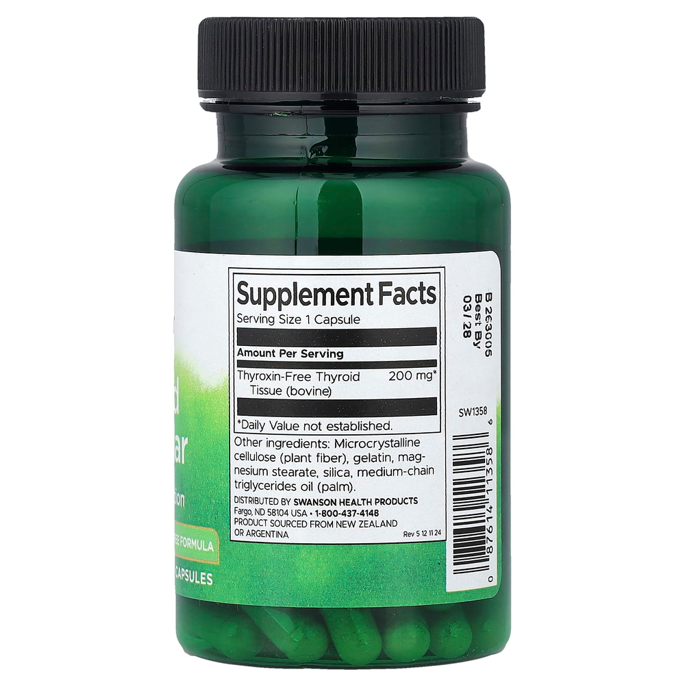 Swanson Vitamins, Щитовидная железа, 200 мг, 60 капсул