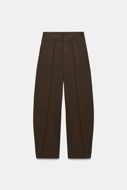 ZARA БРЮКИ BALLOON С ЗАЩИПАМИ, ЗЕЛЕНОВАТЫЙ