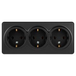Розетка ЭРА Эксперт 11-2208-05 тройная с заземлением 3х2P+E Schuko IP20 16A-250В ОУ антрацит | Эра Эксперт