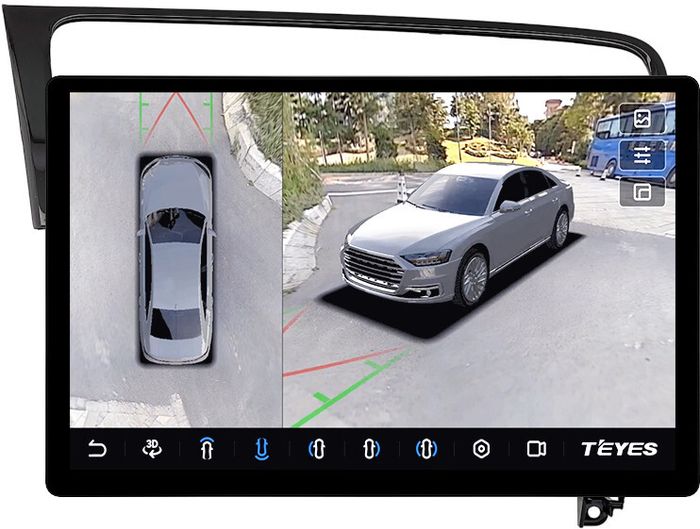 Магнитола для Volkswagen Golf 7 2012-2020 (рамка черный глянец) - Teyes CC3-2K-360 монитор 13" 2K QLED на Android 10, Быстрая, CarPlay, 4G SIM-слот, 4 камеры в комплекте