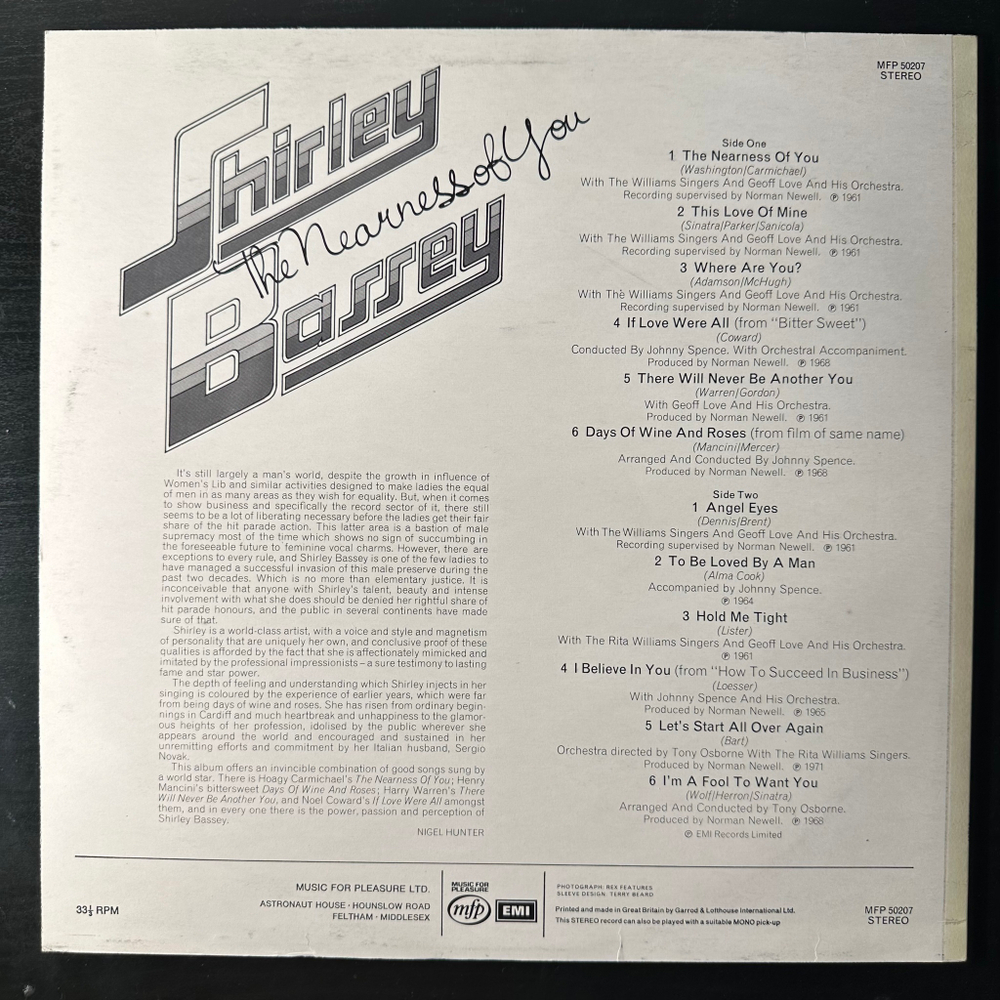 Shirley Bassey ‎– The Nearness Of You (Англия 1974г.)
