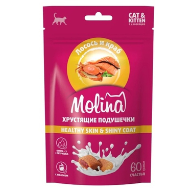 Подушечки Molina HEALTHY SKIN & SHINY COAT лосось и краб для кошек и котят 60 г