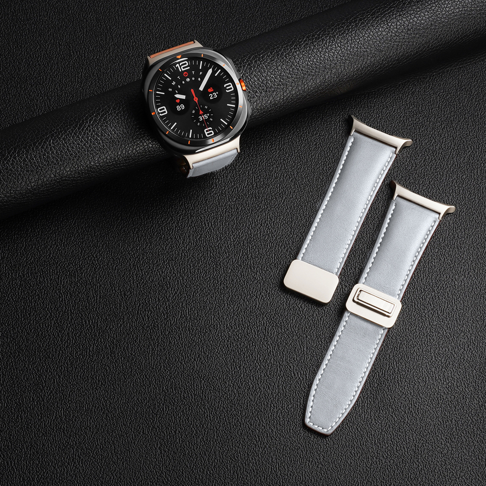 Ремешок из натуральной кожи серого цвета от Dux Ducis для смарт часов Samsung Watch Ultra 47MM, серия YA Series