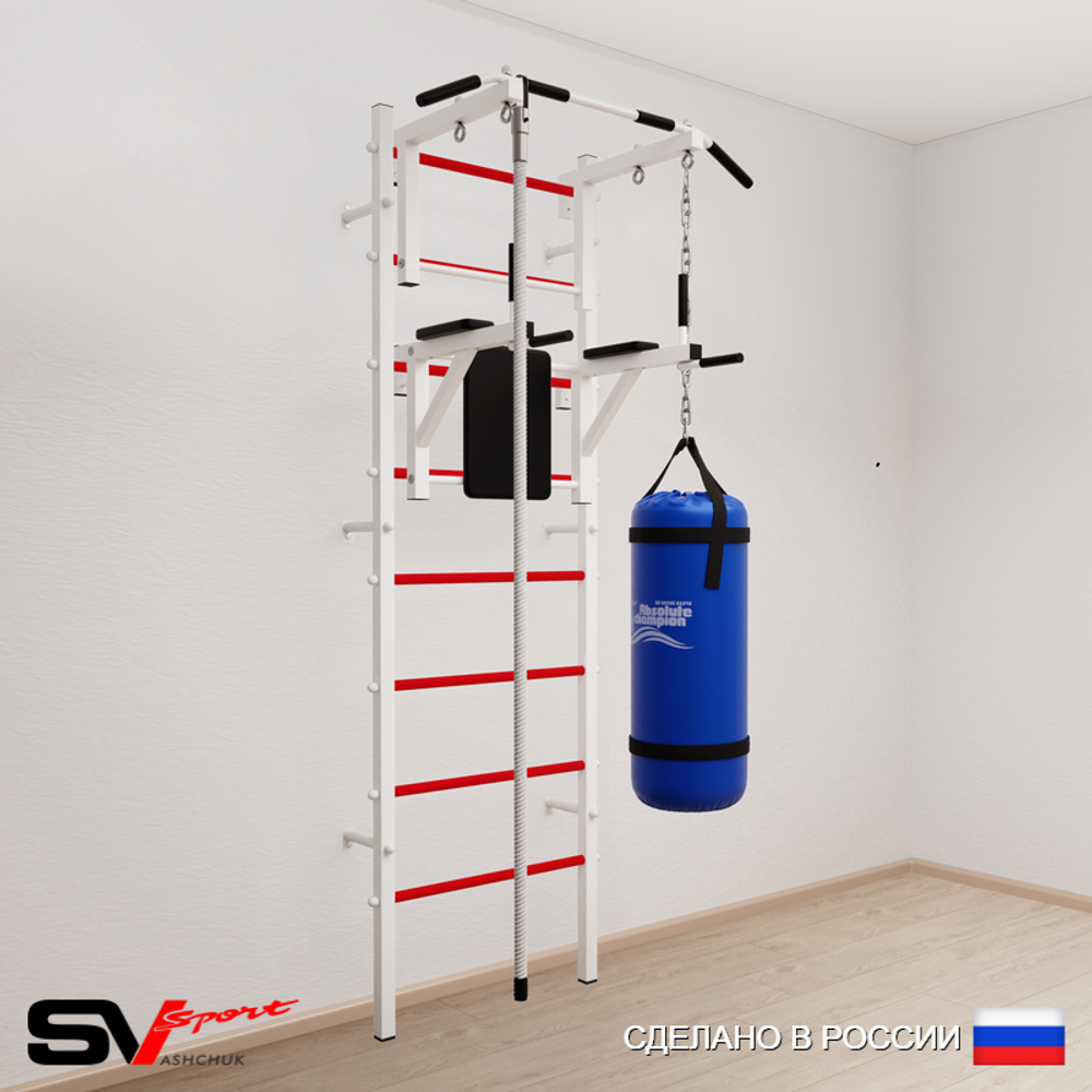 Шведская стенка Sv Sport усиленная 6702 (Турник стандарт/Брусья/Канат/Цепь/Мешок 22кг)
