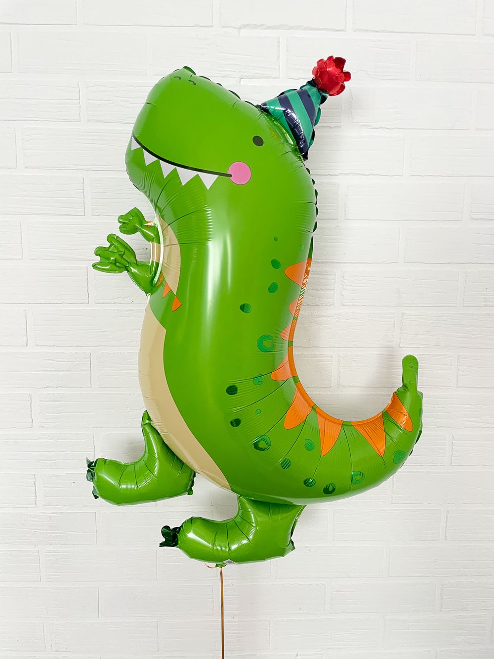 AN Шар фигура Динозавр в колпаке зеленый 26"/66CM х 34"/86CM (БГ-38)  Изображение5