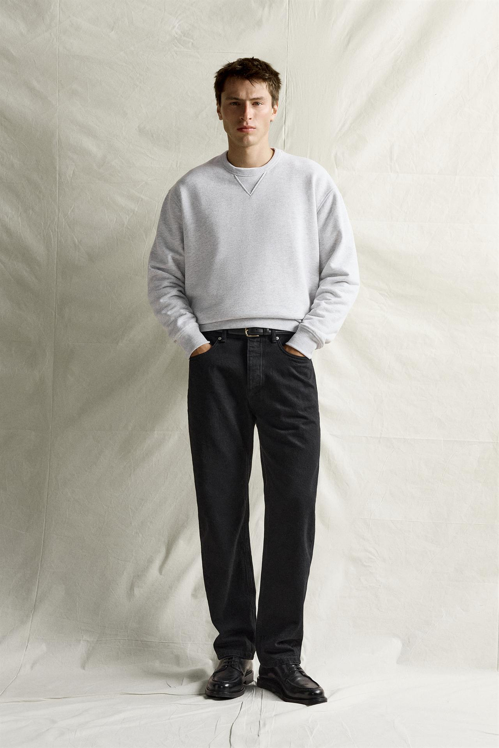 ZARA ТОЛСТОВКА REGULAR FIT С КРУГЛЫМ ВЫРЕЗОМ, СЕРЫЙ МЕЛАНЖ