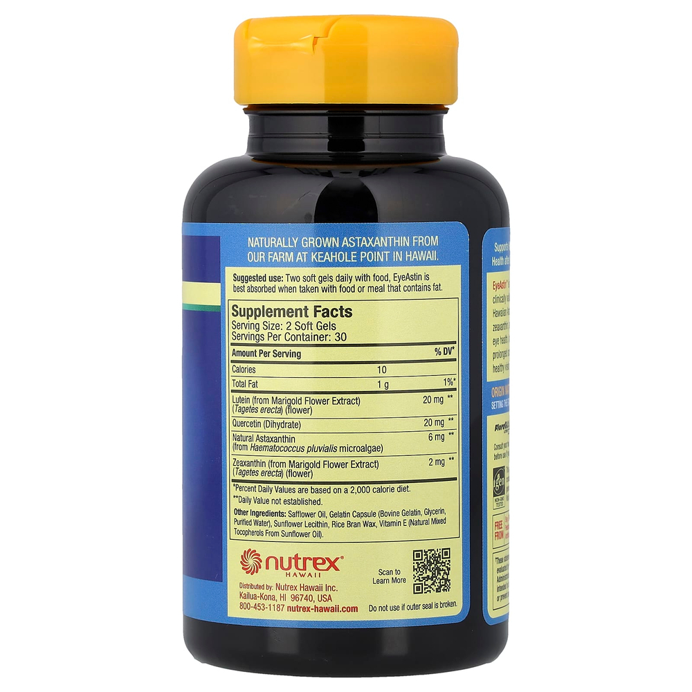 Nutrex Hawaii, BioAstin®, EyeAstin™, гавайский астаксантин, 60 капсул