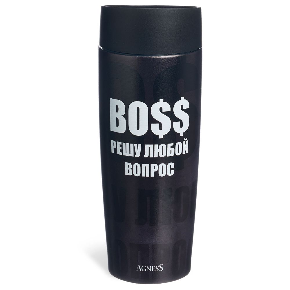 ТЕРМОКРУЖКА AGNESS "BOSS" 360МЛ, КОЛБА НЕРЖ.СТАЛЬ 18/10