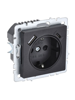 Розетка BRITE РЮш11-1-БрЧ 16А с USB A+C 18Вт с заземл. защ. шторки механизм черн. IEK BR-R14-16-U22-018-K02