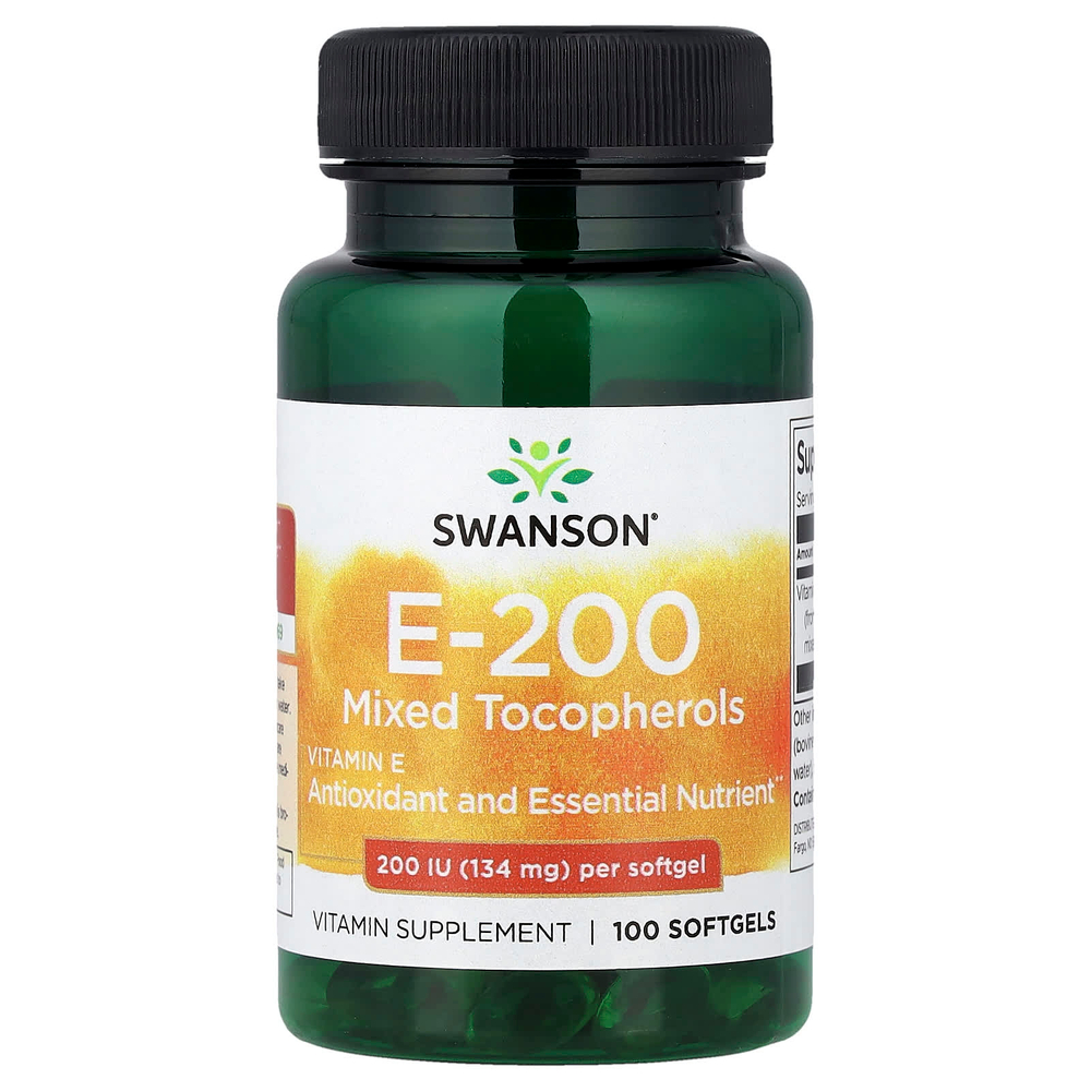 Swanson Vitamins, витамин E, смешанные токоферолы, 134 мг (200 МЕ), 100 мягких таблеток