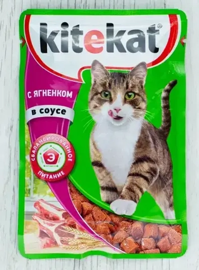 Корм д/взр. кошек KITEKAT со вкусом ягненка в соусе Лакомый ягненок (Россия) 85г