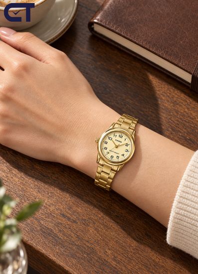CASIO LTP-V001G-9B CASIO Collection женские наручные часы — золотистый монохром, тонкий корпус и винтажная элегантность
