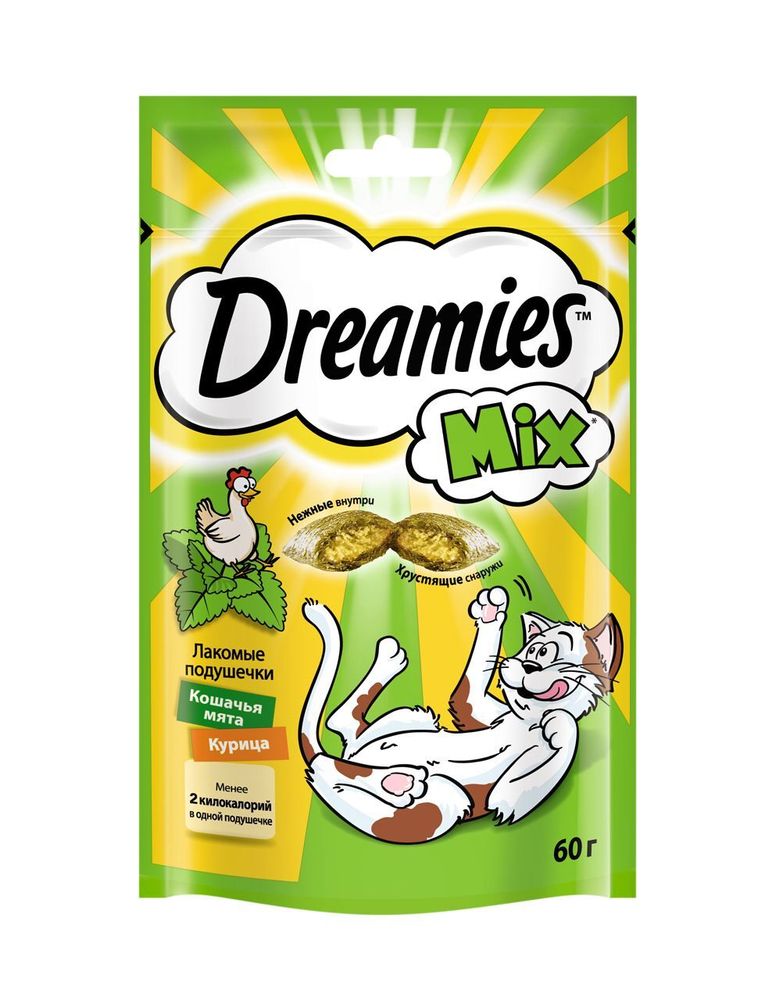 Лакомство Dreamies Mix для кошек лакомые подушечки с курицей и мятой 60 г Лакомство Dreamies Mix для кошек лакомые подушечки с курицей и мятой 60 г