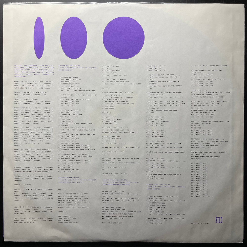 Yes ‎– Big Generator (США 1987г.)