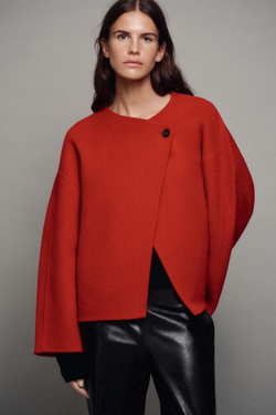 ZARA КОРОТКОЕ ПАЛЬТО ИЗ СМЕСОВОЙ ШЕРСТИ — ZW COLLECTION, КРАСНЫЙ