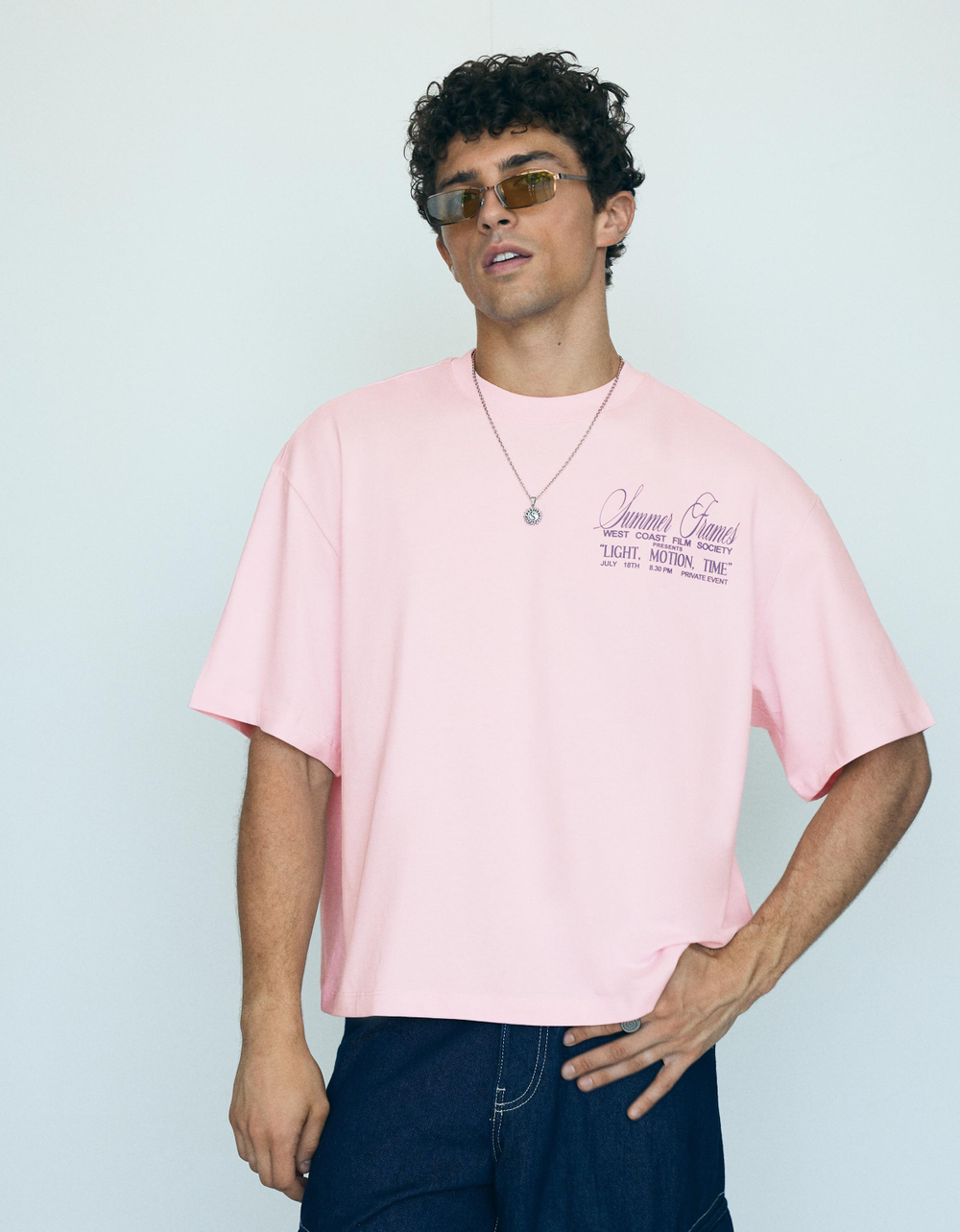 Мужская футболка boxy fit с коротким рукавом и принтом, арт. 3249/734 - BERSHKA