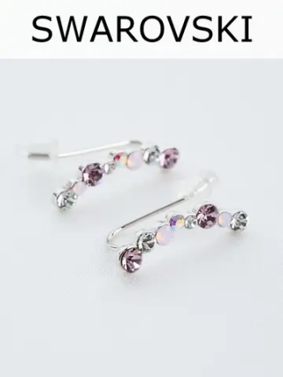 Серьги-клаймберы Млечный путь с розовыми кристаллами Swarovski