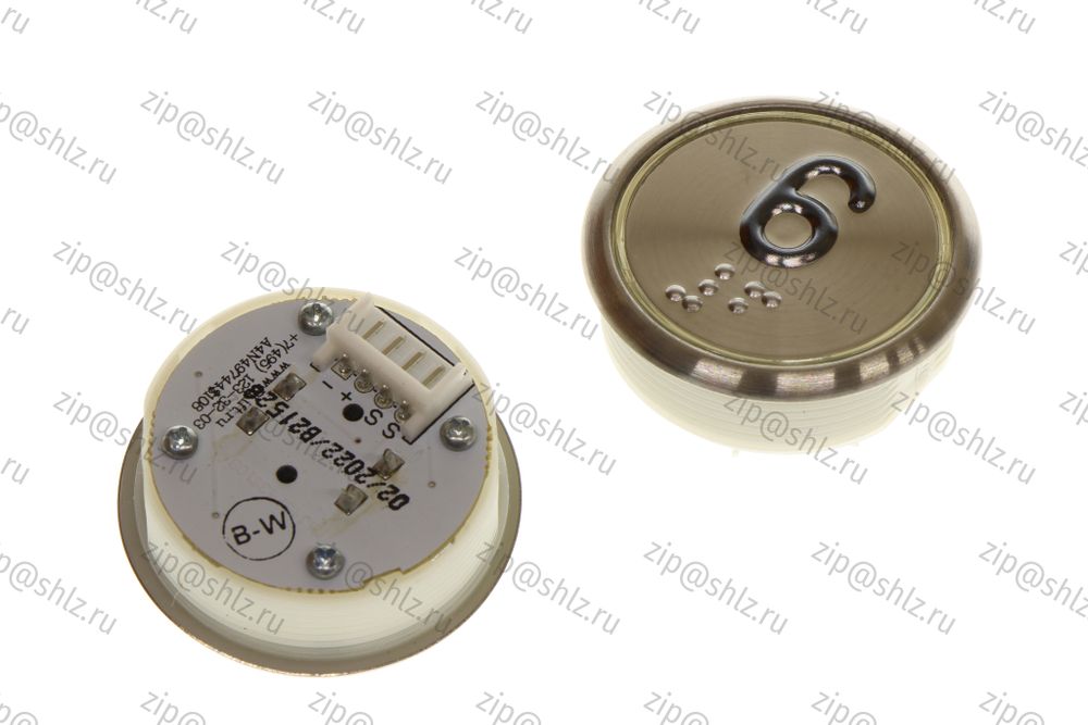 Кнопка (кнопочный модуль) BBP-R331-CMPLT-S-W-06-C "6 этаж", круглая, статическая белая подсветка, Брайль.