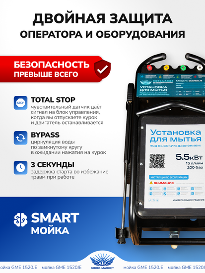 Мобильный АВД промышленного класса RV JE: 5,5 кВт, 200 бар, 900 л/час (15 л/мин)
