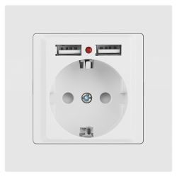 Розетка Intro Accent 6-410-01М с заземлением 2P+E Schuko со шторками 16А-250В + 2хUSB IP20 СУ белый матовый | Intro