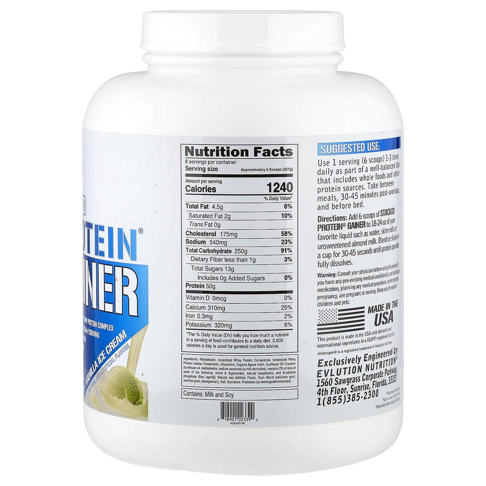 EVLution Nutrition, Stacked Protein®, гейнер, со вкусом ванильного мороженого, 2,72 кг (6 фунтов)