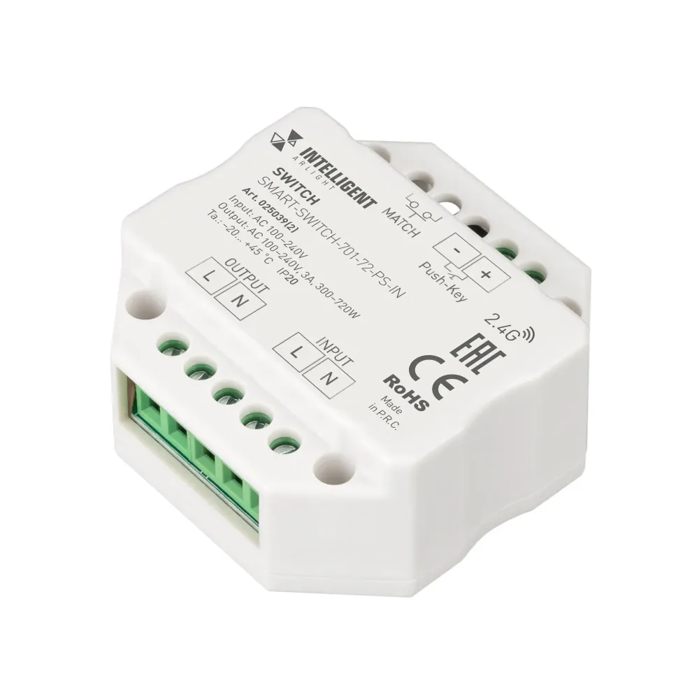 INTELLIGENT ARLIGHT Релейный модуль SMART-SWITCH-701-72-PS-IN (230V, 1x3A, 2.4G) (IARL, IP20 Пластик, 5 лет) INTELLIGENT ARLIGHT Релейный модуль SMART-SWITCH-701-72-PS-IN (230V, 1x3A, 2.4G) (IARL, IP20 Пластик, 5 лет)