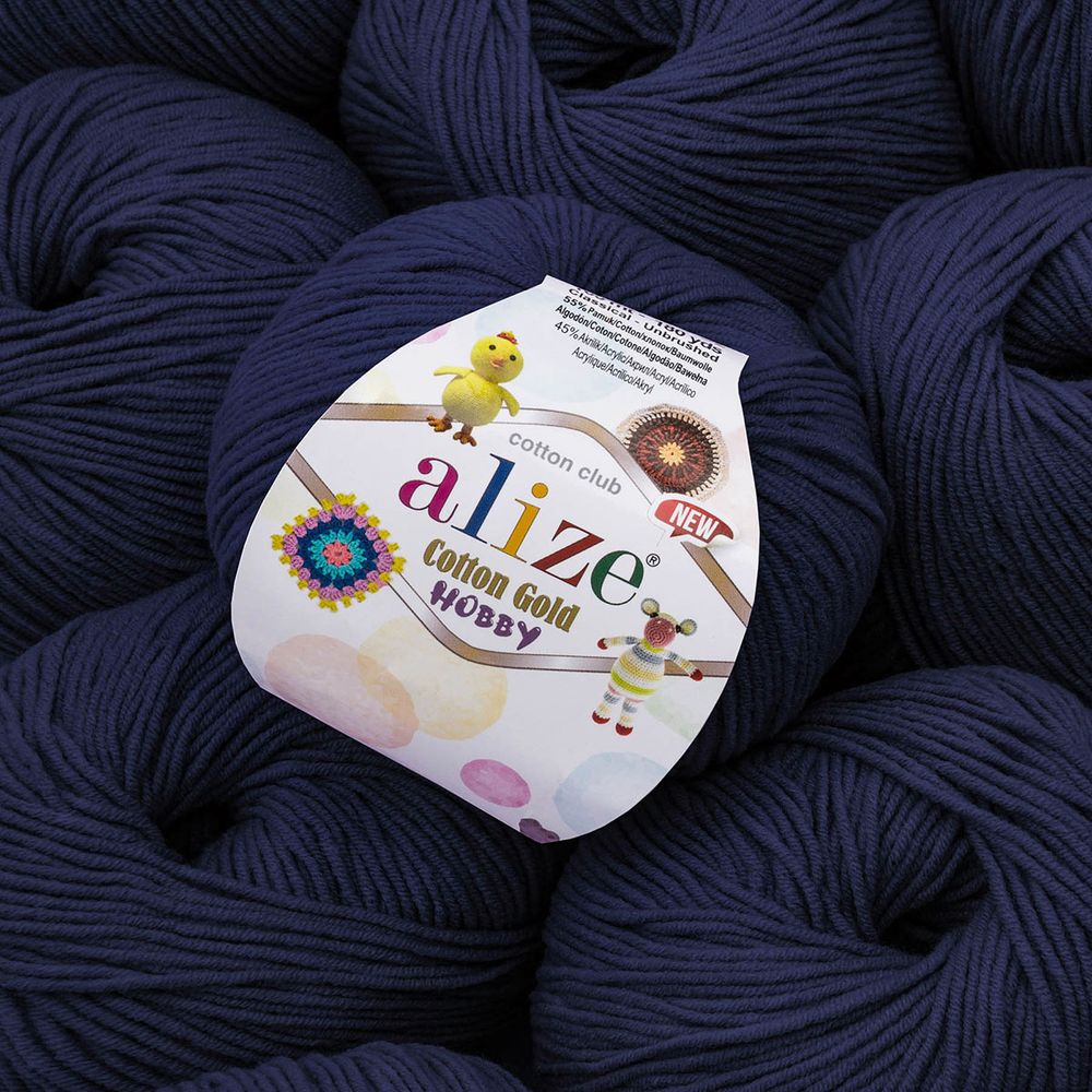 Пряжа Alize (Ализе) Cotton Gold Hobby New / уп.10 мот. по 50 г, 165 м, 58 темно-синий