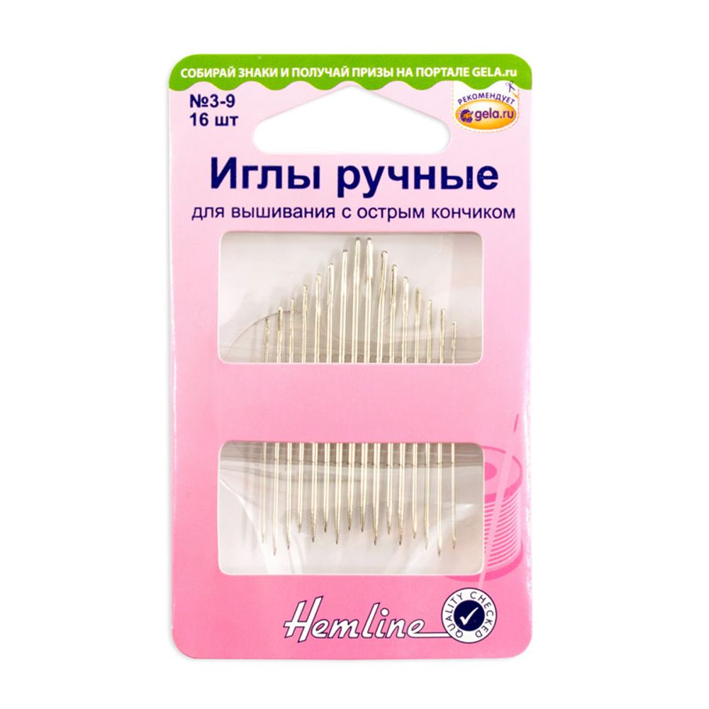 Иглы ручные для вышивания с острым кончиком, №3-9 | 5 блист. по 16 игл, Hemline Иглы ручные для вышивания с острым кончиком, №3-9 | 5 блист. по 16 игл, Hemline
