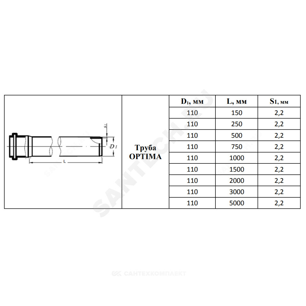 Труба PP-H с раструбом серая OPTIMA Дн 110х2,2 б/нап L=3,0м в/к VALFEX 211100300