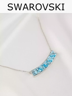 Колье Мираж с дорожкой голубых кубиков Swarovski
