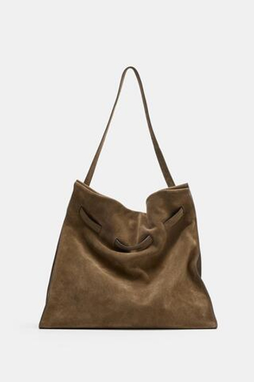 ZARA ЗАМШЕВАЯ СУМКА, ЗЕЛЕНЫЙ ХАКИ
