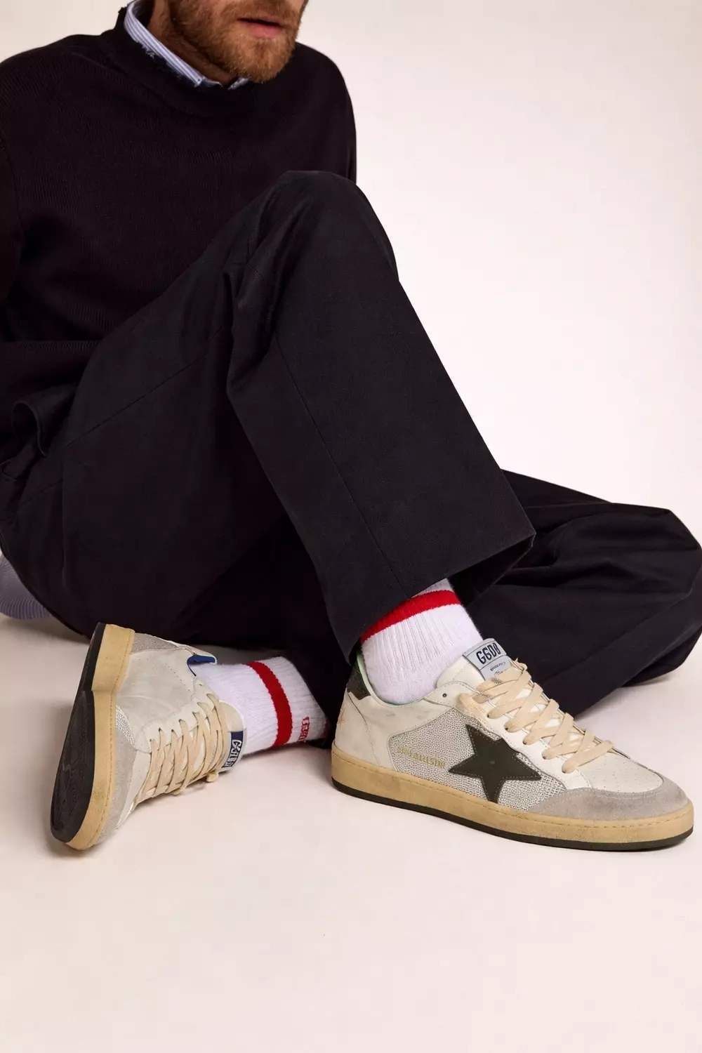 Men's Ball Star in vintage white with green star and croco print heel tab