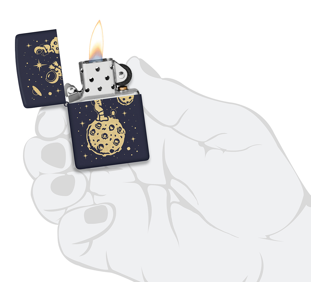 Зажигалка ZIPPO Lost in Space Design с покрытием Navy Matte, латунь/сталь, синяя, 38x13x57 мм, шт