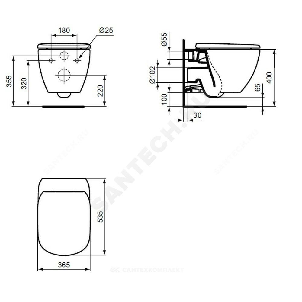 Унитаз подвесной без сиденья белый матовый TESI AquaBlade Ideal Standard T0079V1