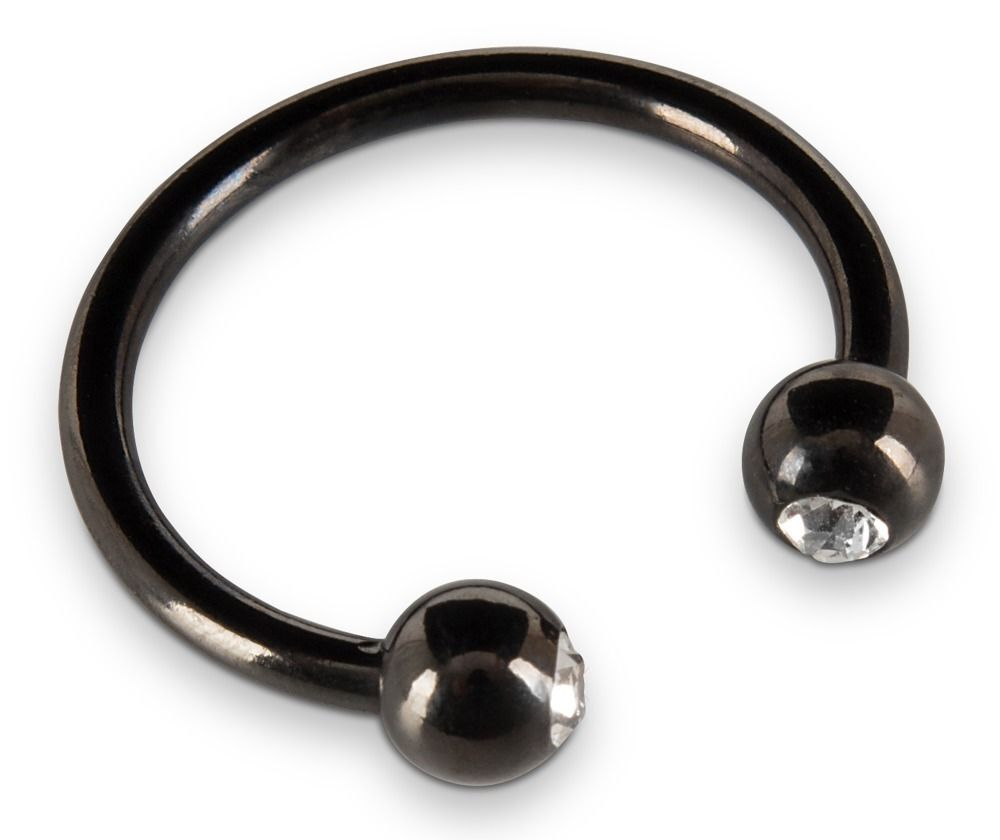 Черное металлическое кольцо под головку со стразами Glans Ring (Цвет: черный)